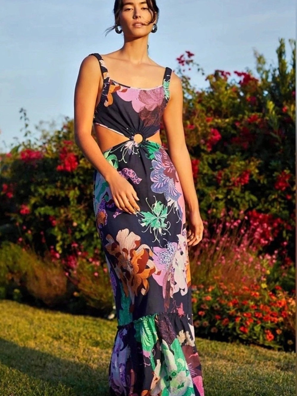 Maeve Floral Cut Out Maxi Dress in  Size Medium